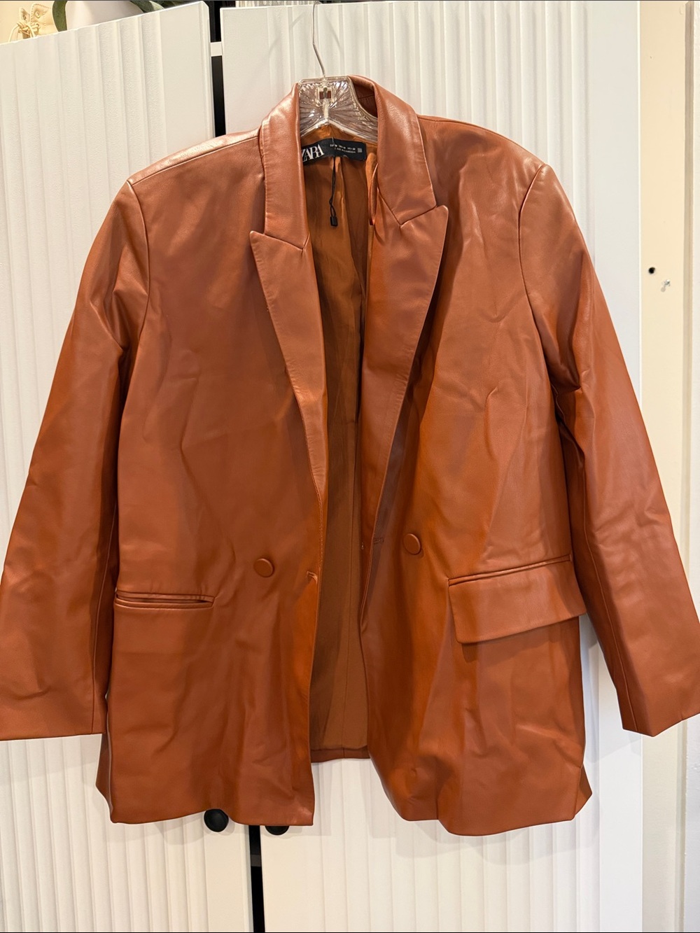 Zara Rust Brown Leather Blazer Jacket
